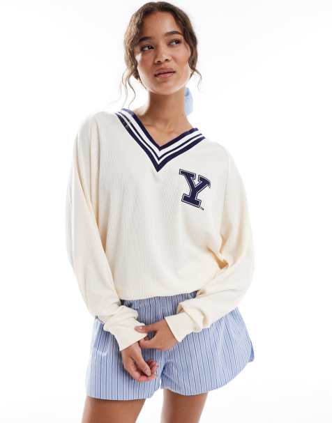 Cotton On sleep waffle v neck sweater in grey marle - view 1