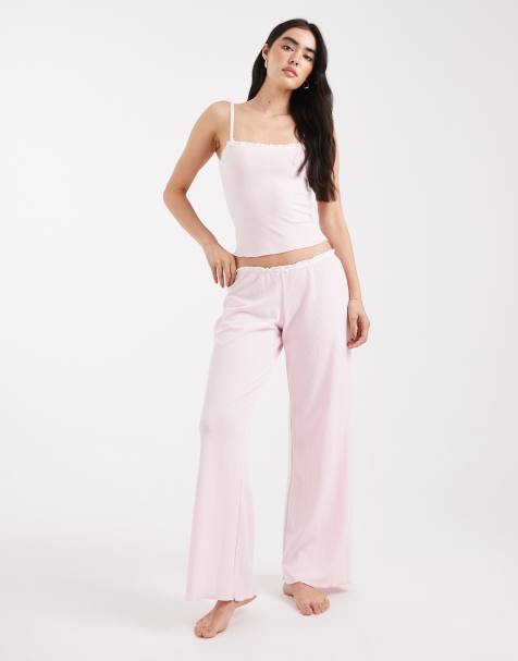 Cotton On sleep waffle wide leg trouser in blushing bride co-ord - view 1
