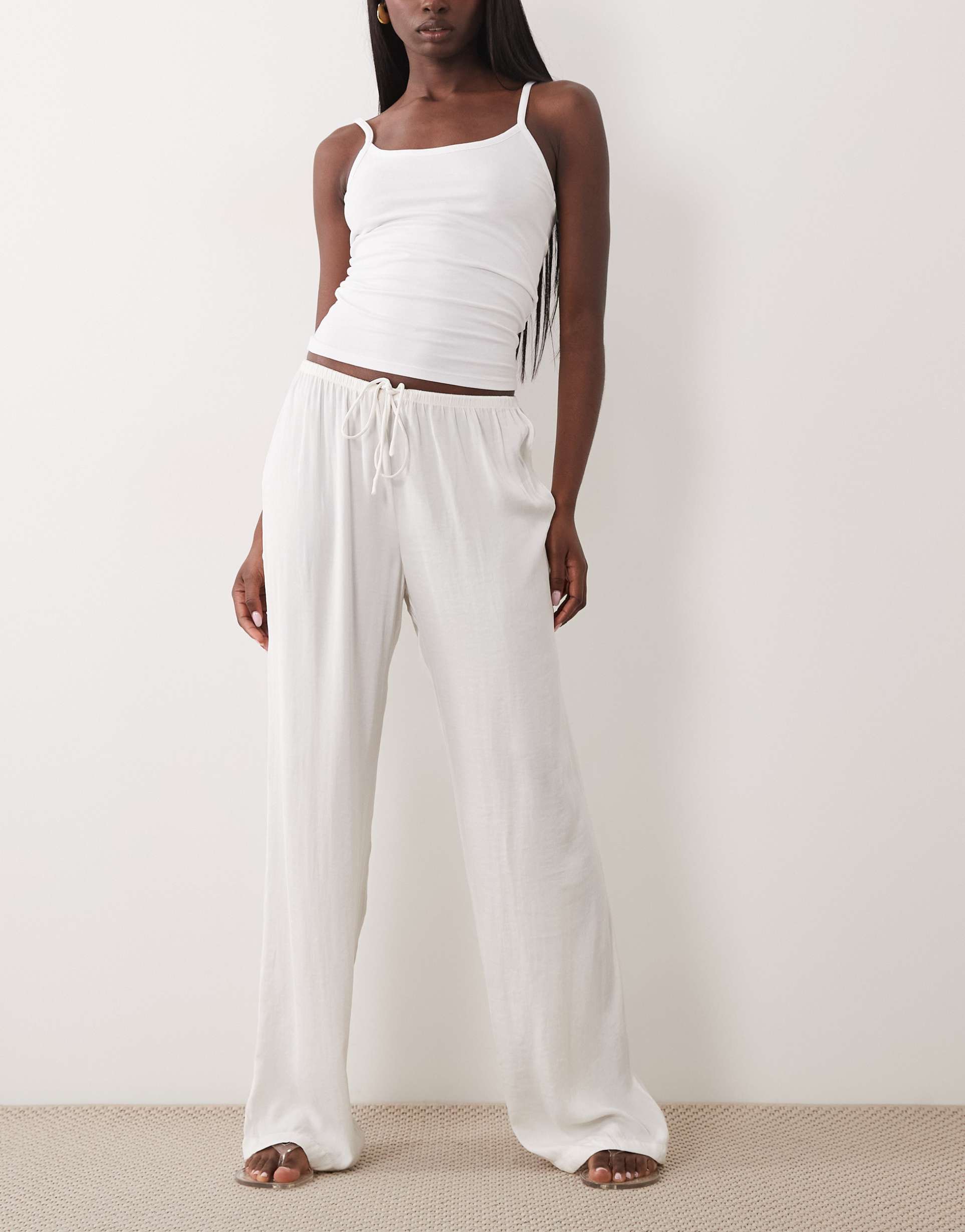 cotton on sleep wash satin wide leg pants in cream