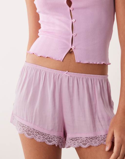Cotton On sleep washed satin lace short set in pink and blue, 3 of 5
