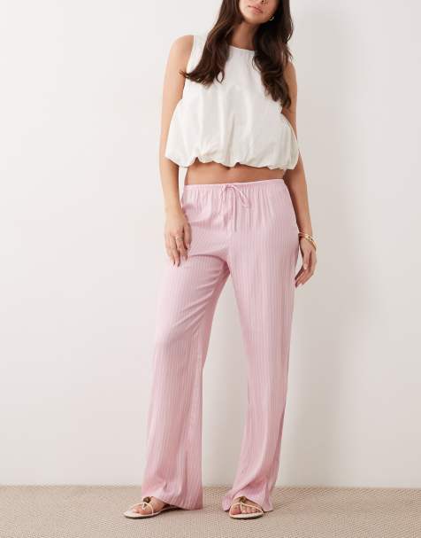 Cotton On sleep washed satin wide leg pants in pink stripes - view 1