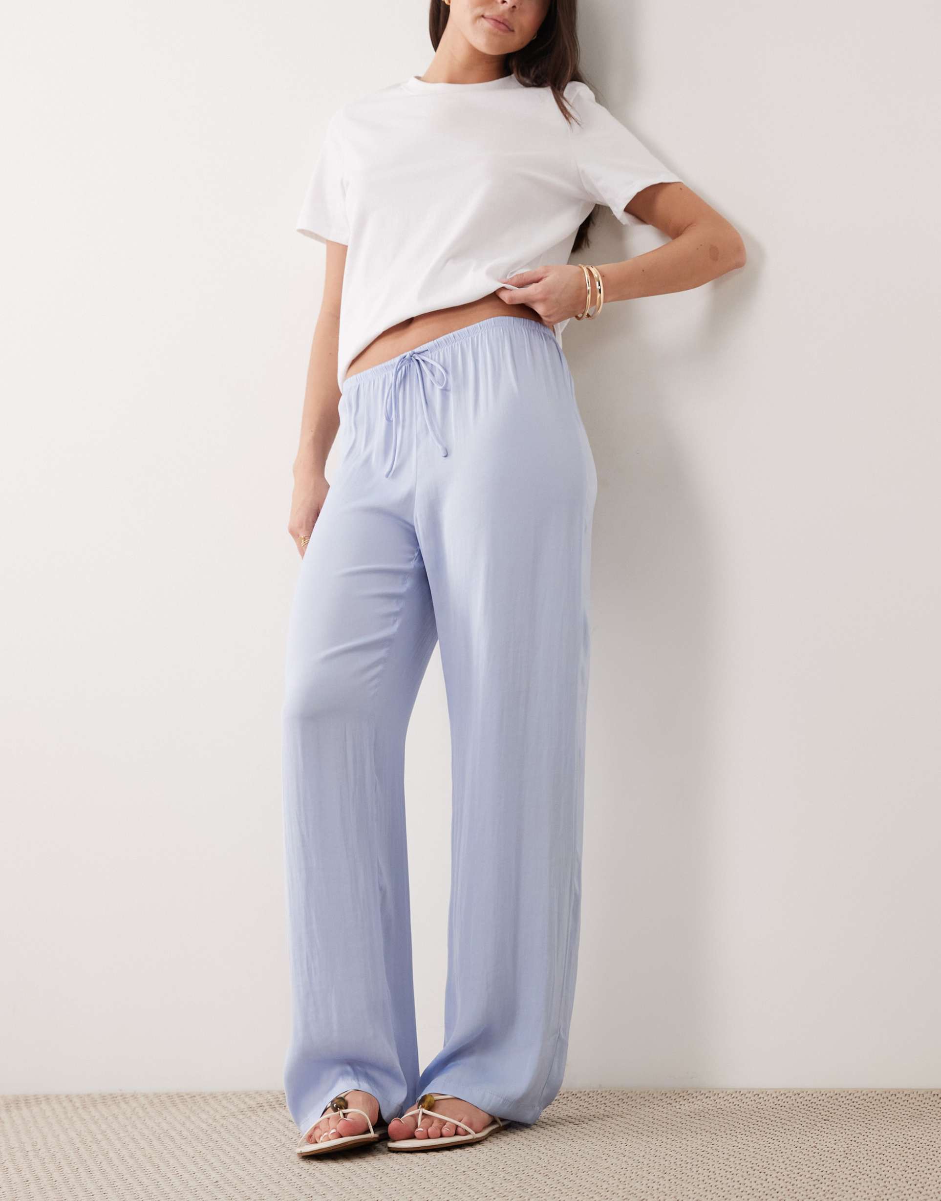cotton on sleep washed satin wide leg pants in violet blue