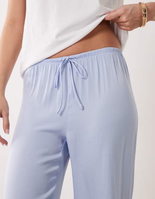 Cotton On sleep washed satin wide leg trouser in violet blue, 3 of 5