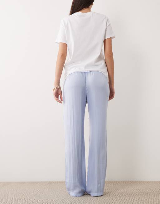 Cotton On sleep washed satin wide leg trouser in violet blue, 5 of 5