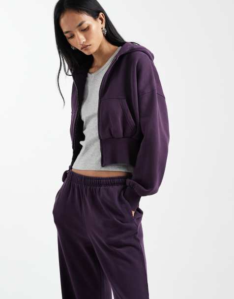 Cotton On slouchy zip through hoodie in dark mulberry - view 1