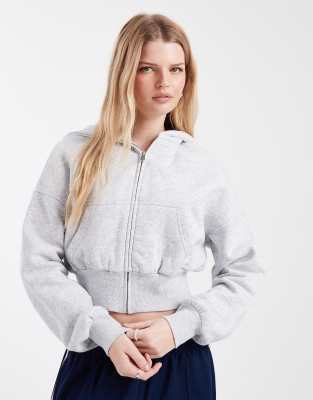 Cotton On slouchy zip through hoodie in light grey marle