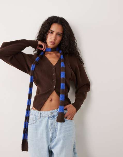 Cotton on smal scarf i blåbrun rand - view 1