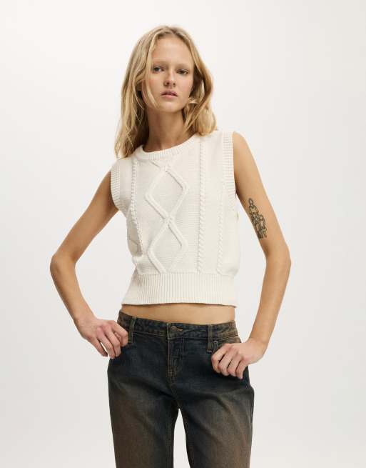 Cotton On - Smanicato in maglia a trecce color porcellana