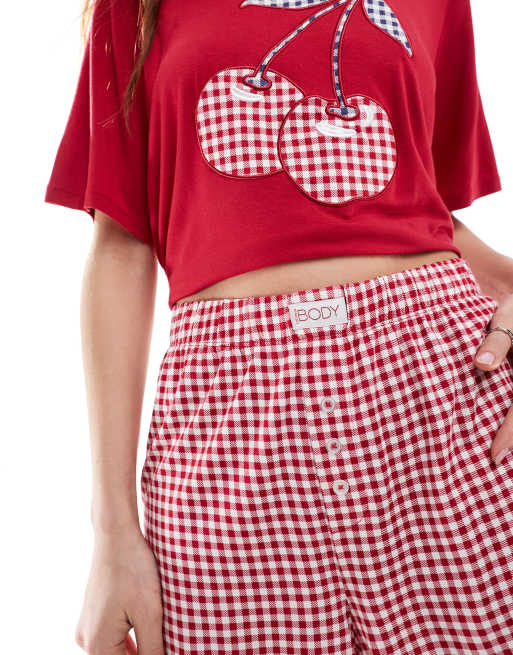 Cotton On So Soft short sleeve jersey sleep set in warm cherry gingham, 2 of 4
