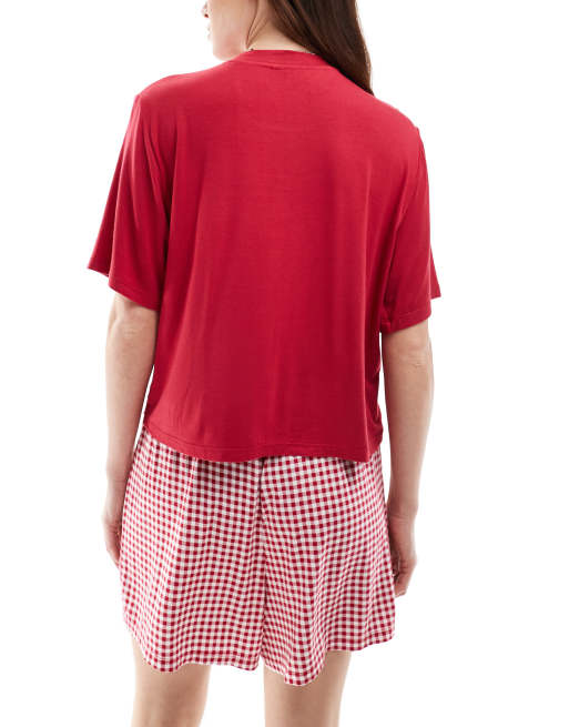 Cotton On So Soft short sleeve jersey sleep set in warm cherry gingham, 4 of 4