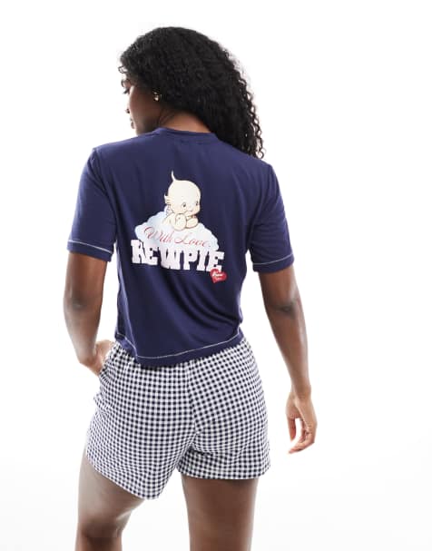 Cotton On so soft sleeve jersey sleep set with kewpie graphic in navy - view 1