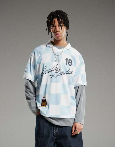 Cotton On soccer short sleeve jersey in blue and white - view 1