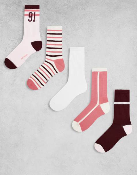 Cotton On – Socken in Burgunderrot-Mix, 5er-Pack - view 1