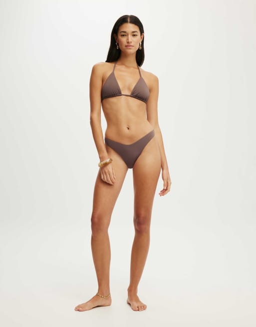 Cotton On Soft dip high side brazilian bikini bottom in brown, 3 of 4