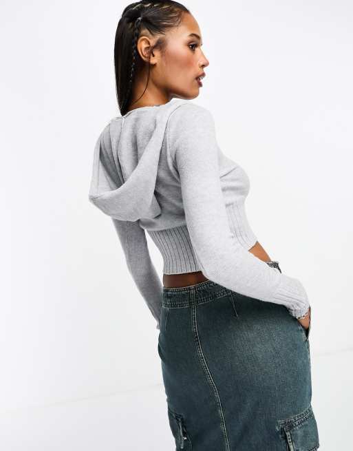 Cotton On soft fitted zip up cropped hoodie in gray heather