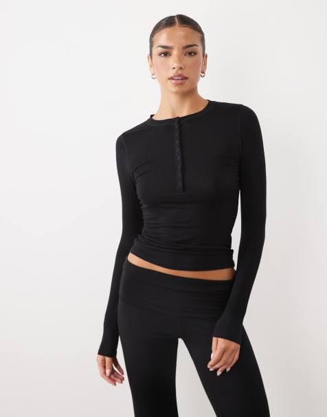 Cotton On soft lounge henley in black - view 1