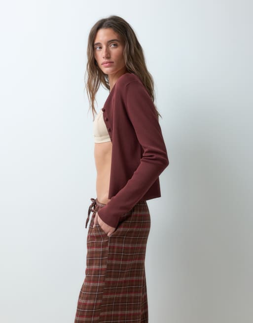 Cotton On soft wide leg flannel pant in brown check , 2 of 4