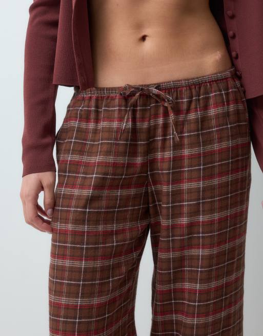 Cotton On soft wide leg flannel pant in brown check , 4 of 4