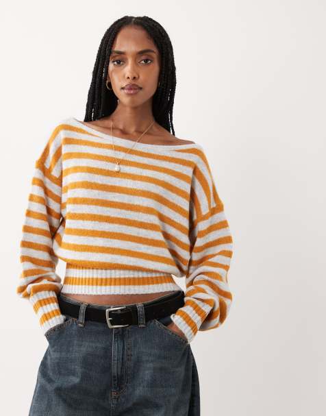 Cotton On softest luxe off shoulder knit in golden stripe - view 1