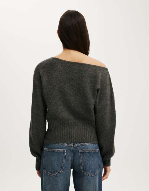 Cotton On Softest luxe off shoulder knit in grey, 4 of 4