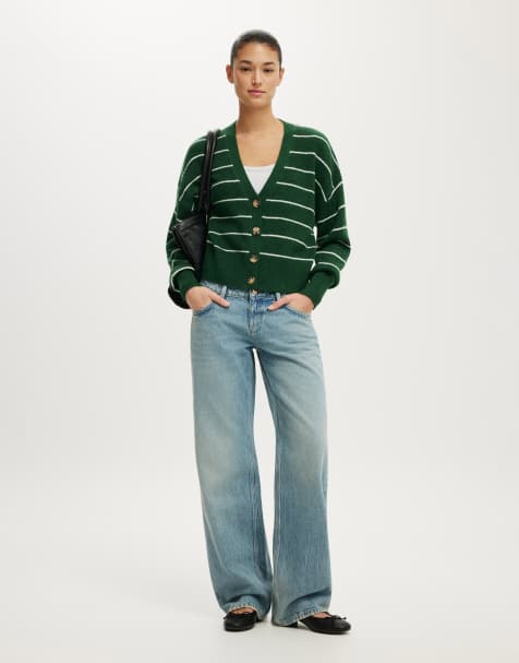Cotton On Softest luxe oversized cardi in green stripe - view 1