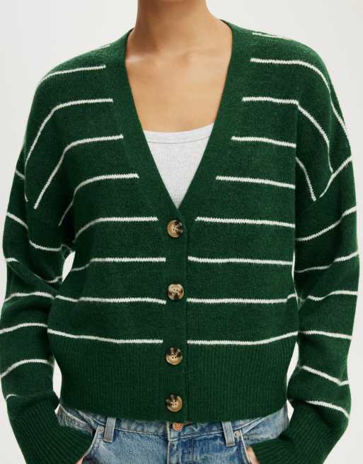Cotton On Softest luxe oversized cardi in green stripe, 3 of 4