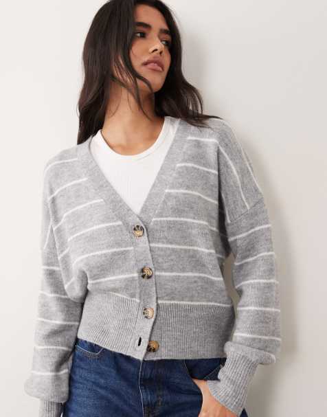 Cotton On softest luxe oversized cardi in grey marle stripe - view 1