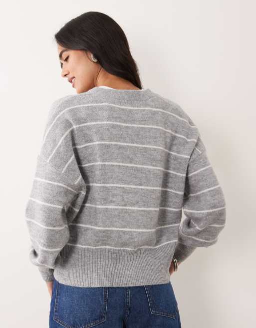 Cotton On softest luxe oversized cardi in grey marle stripe , 4 of 4