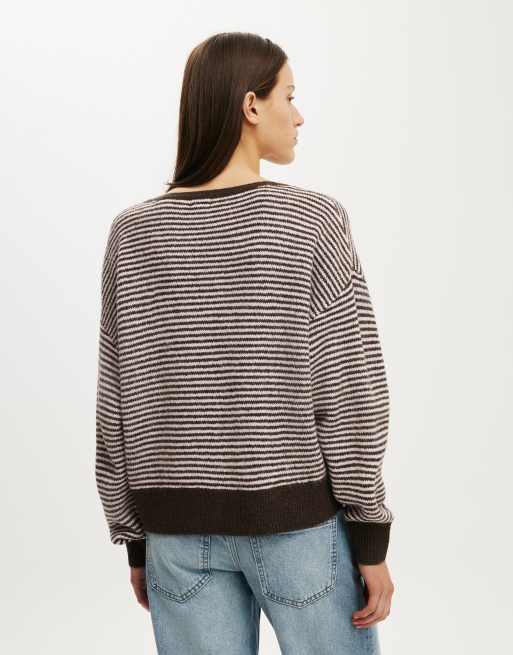 Cotton On Softest luxe  slouchy v knit in dark oak blossom stripe, 4 of 4