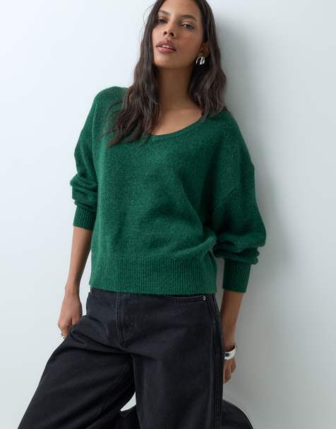 Cotton On softest luxe slouchy v knit in heritage green  - view 1