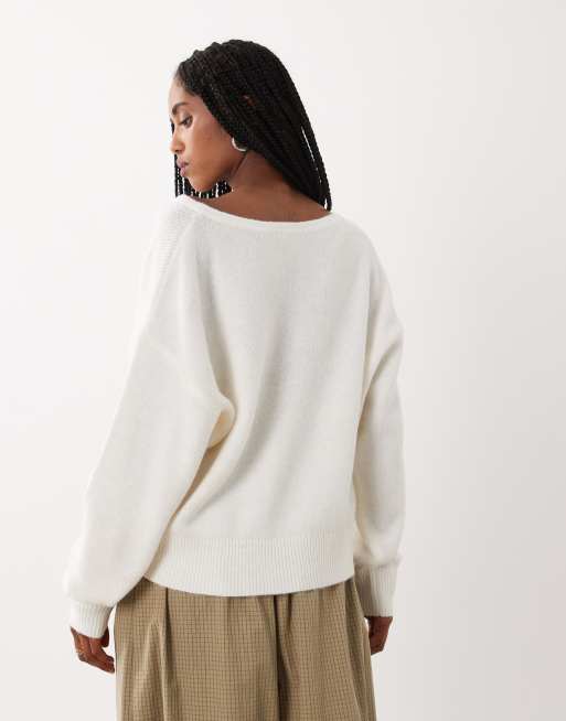 Cotton On softest luxe slouchy v-knit jumper in porcelain, 4 of 4