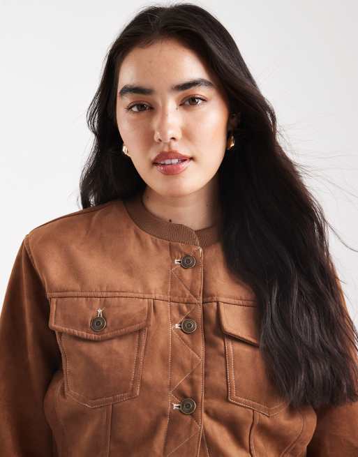 Cotton On - Sophia - Brun bomber-jakke i imiteret ruskind, 3 af 4