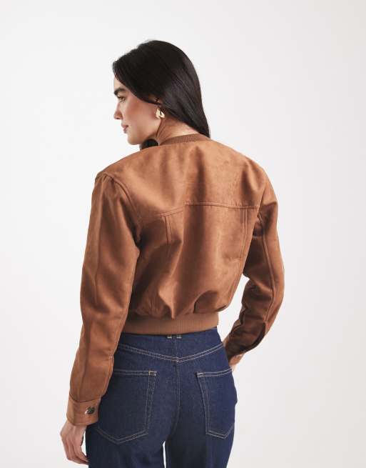 Cotton On - Sophia - Brun bomber-jakke i imiteret ruskind, 4 af 4