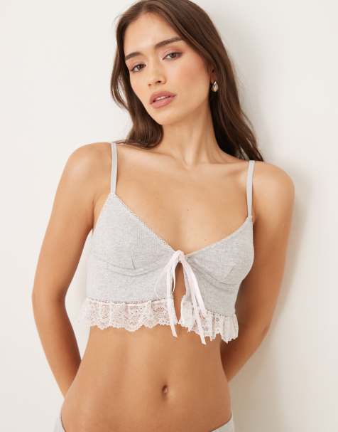 Cotton On Sophie cotton pointelle longline bralette in grey - view 1