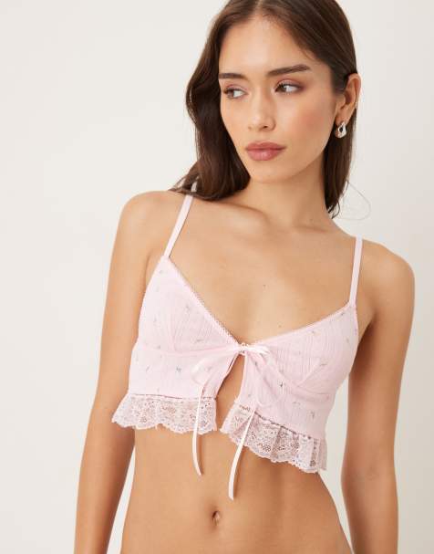 Cotton On Sophie cotton pointelle longline bralette in pink - view 1