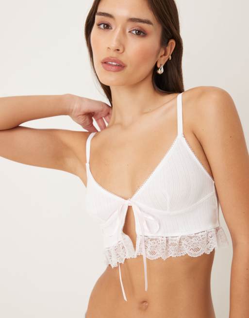 Cotton On Sophie cotton pointelle longline bralette in white