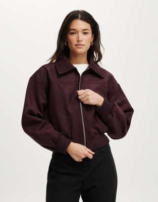 Cotton On Sophie faux suede bomber in burgundy | ASOS