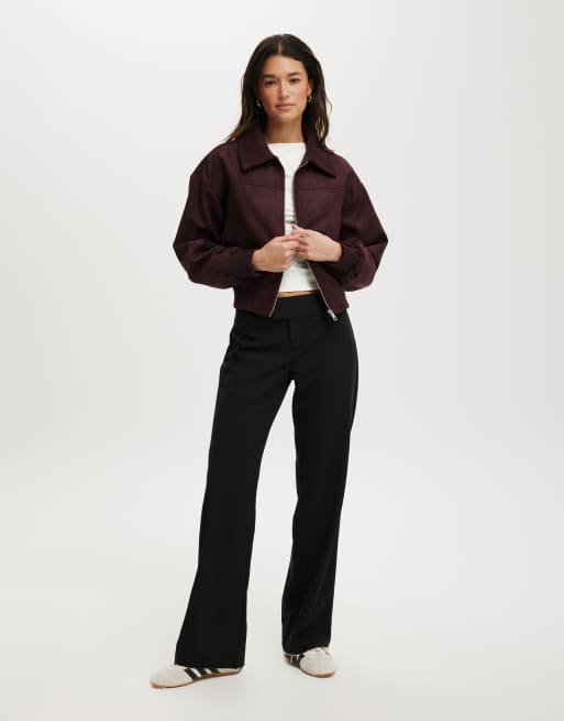 Cotton On Sophie faux suede bomber jacket in burgundy 