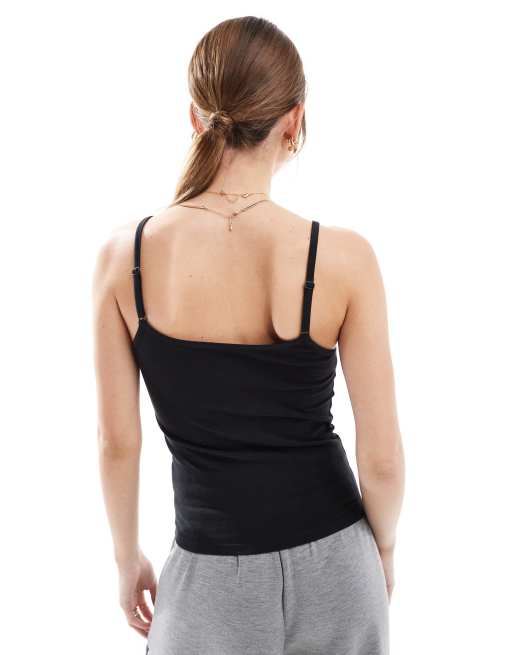 Cotton On - Sort longline-pyjamastop med ferskentekstur og cami-stropper i jersey, 3 af 4