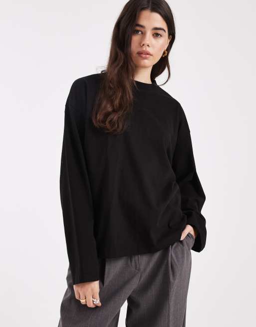 Cotton On - Sort oversized T-shirt med lange ærmer i firkantet pasform
