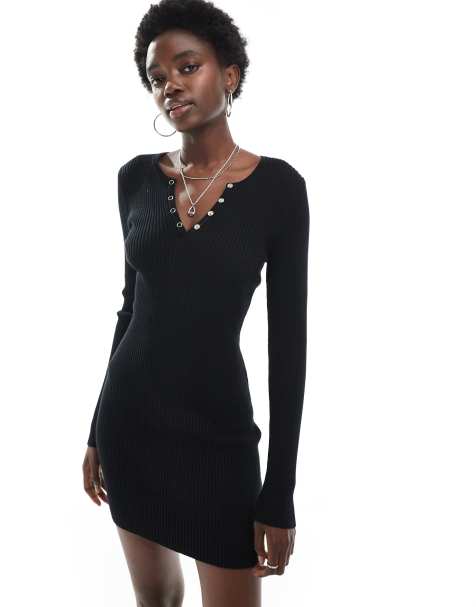 Cotton On - Sort ribstrikket minikjole - view 1