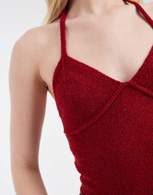 Cotton On sparkle knit halter in jewel red, 3 of 4