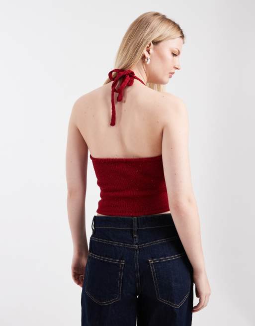 Cotton On sparkle knit halter in jewel red, 4 of 4