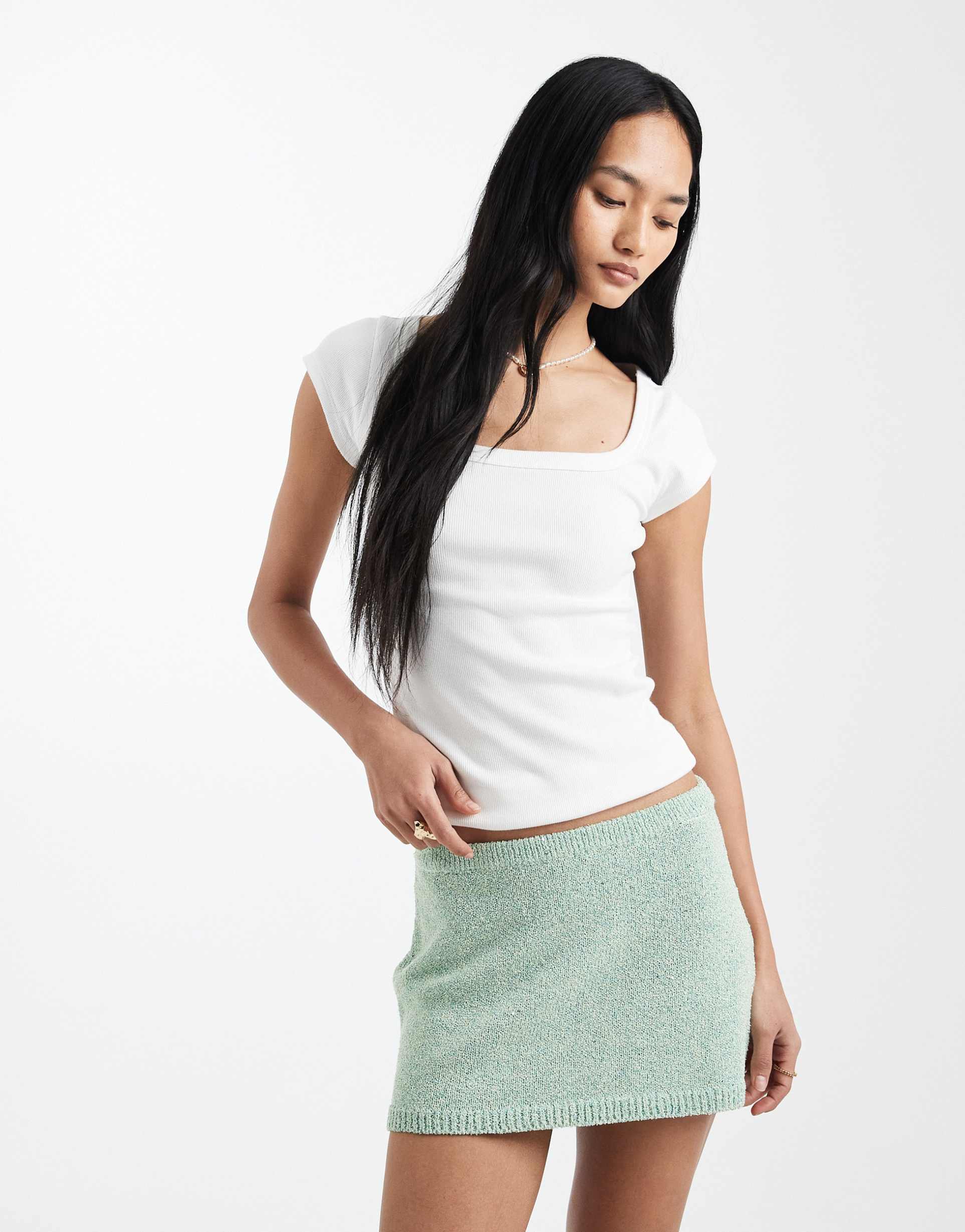 cotton on sparkle knit mini skirt in matcha