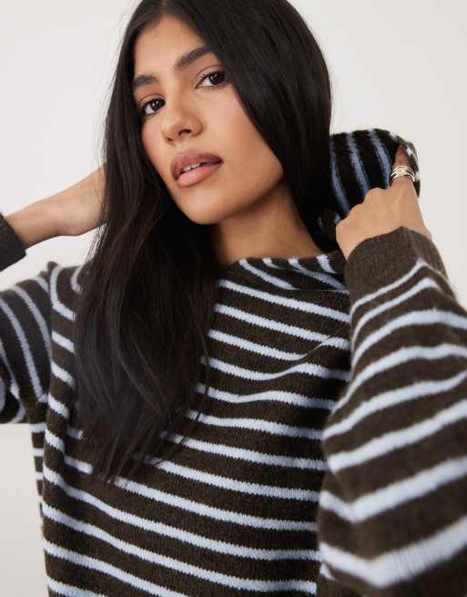 Cotton On Sporty - Maglia con cappuccio a righe color cacao, 1 di 4