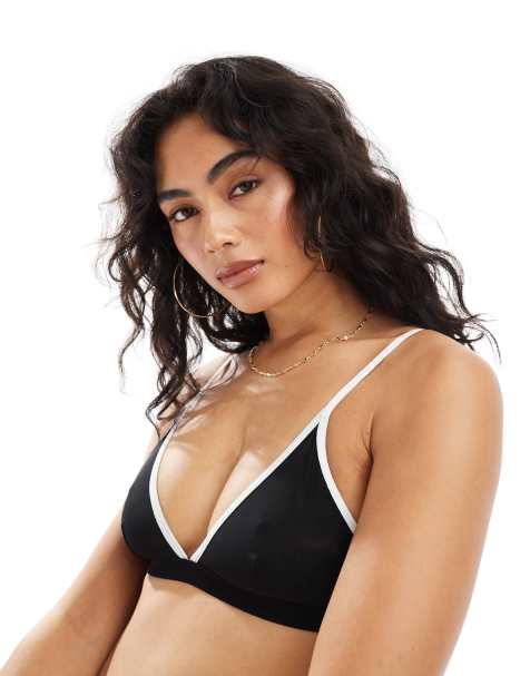 Cotton On sporty mesh triangle bralet in black - view 1