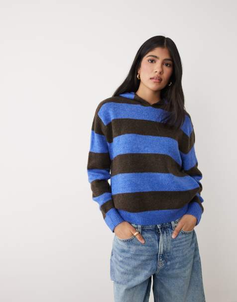 Cotton On Sporty stripe hooded knit in cobalt stripe - view 1