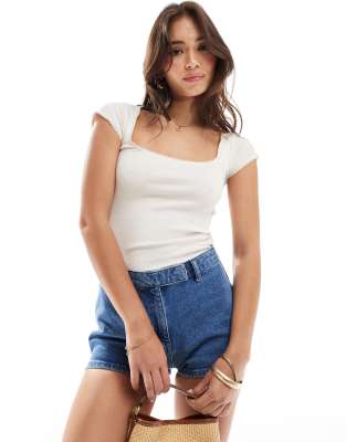 Cotton:on Cotton On Square Neck Trim Detail Crop Top In Cream-white