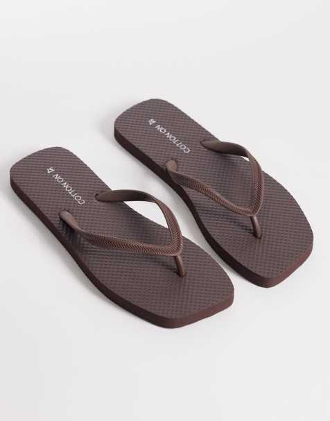 Cotton On square toe thongs in choc - view 1