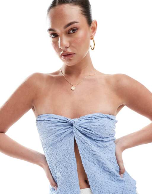 Cotton On Stacey twist front tube top in mid blue - MBLUE